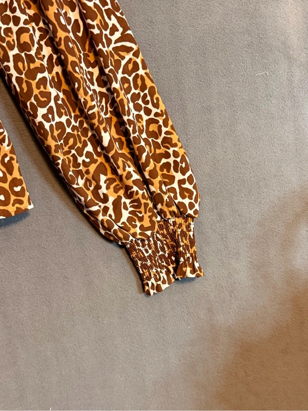 Lilly Pulitzer Brown Leopard Print Smocked Peplum Long Sleeve Blouse Cheetah